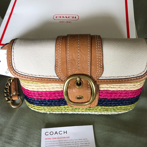 COACH Bleeker Straw Clutch, Leather/Multi, NWT - Picture 2 of 9